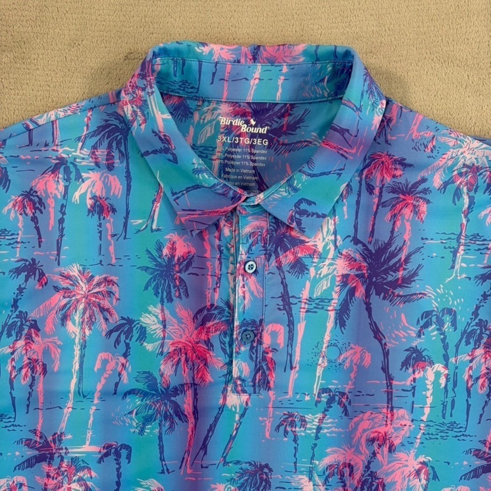 Birdie Bound Performance Golf Polo Shirt in Multi Palm Trees AOP Men 3XL NWOT